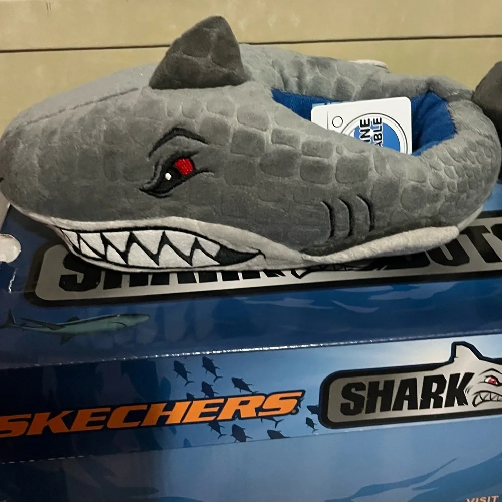 Skechers Kids Shark Slippers - Gray and Blue